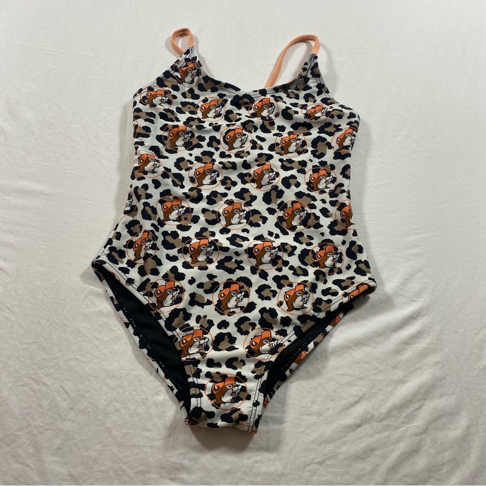 Bucee’s Leopard Print Swimsuit with Bucee’s  Design girls YS One Piece Beach